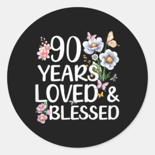 90 Jahre geliebt und gesegnet Floral 90. Geburtsta Runder Aufkleber