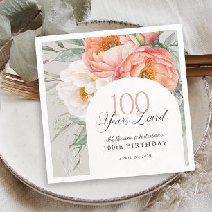 90 Jahre Geliebte Weibliche Blumen 100. Geburtstag Serviette
