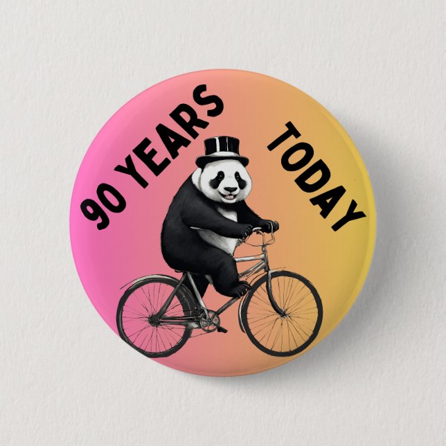 90 Jahre heute Panda auf dem Fahrrad Button (Vorderseite)
