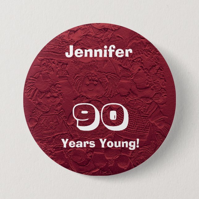 90 Jahre Junge 90. Geburtstag Red Dolls Button Pin (Vorderseite)