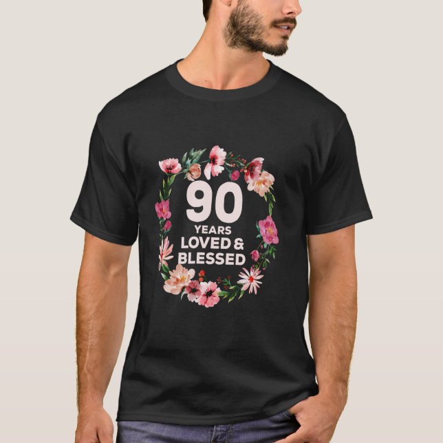90 Jahre Liebe und gesegnet florale Blume 90. Gebu T-Shirt (Vorderseite)