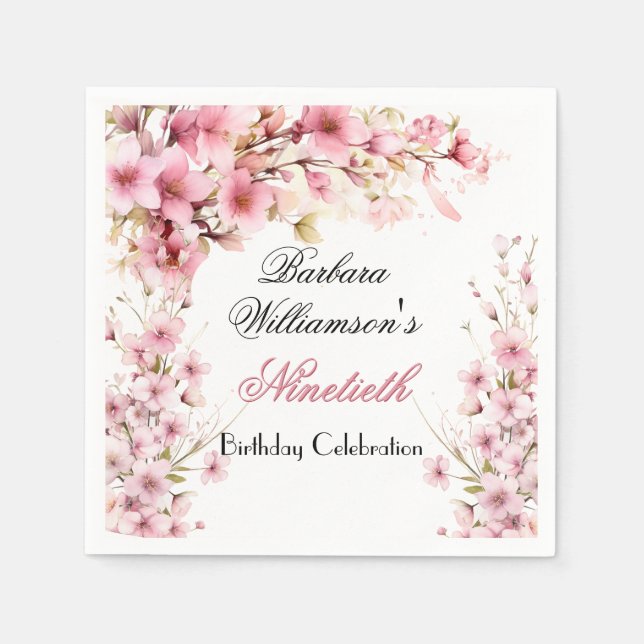 90. jedes Jahr Geburtstag bemalt Blumenmuster Serviette (Vorderseite)