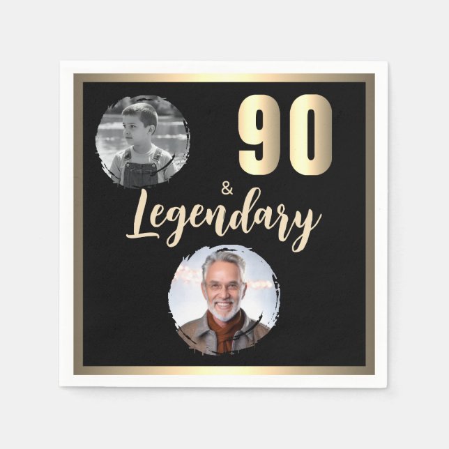 90 & Legendary 2 Fotos 90. Geburtstag Gold Serviette (Vorderseite)