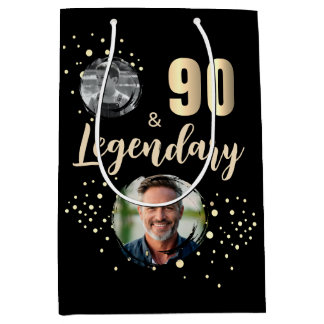 90 & Legendary 2 Photos 90th Birthday Gold Mittlere Geschenktüte