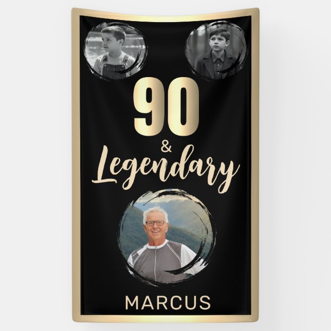 90 & Legendary 3 Fotos 90. Geburtstag Gold Banner (Vertikal)