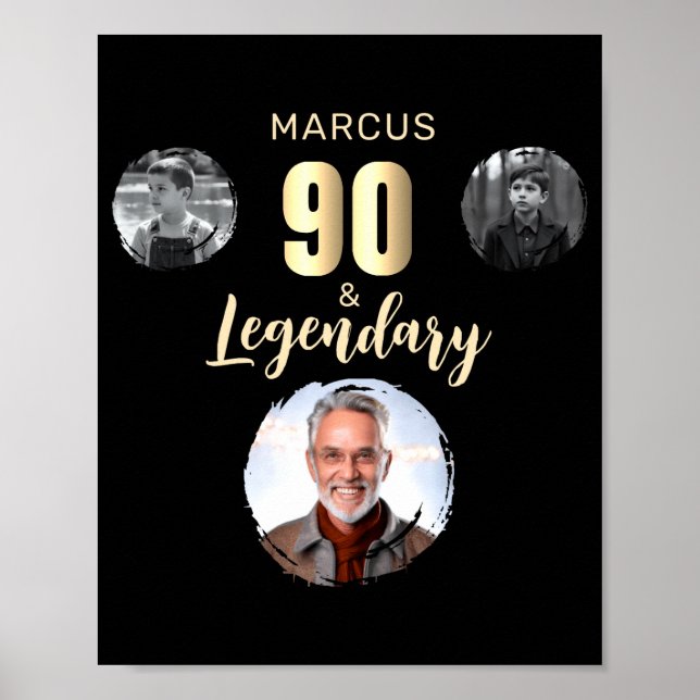 90 Legendary 3 Photos Gold 90th Birthday  Poster (Vorne)