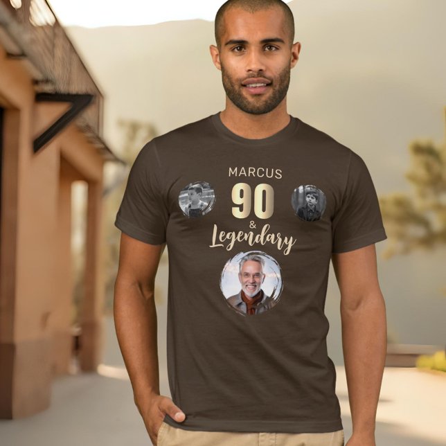 90 & Legendary 3 Photos Gold 90th Birthday  T-Shirt (Von Creator hochgeladen)