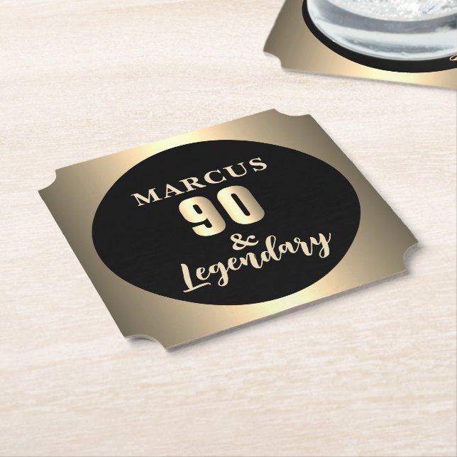 90 & Legendary Gold 90. Geburtstagsfeier Untersetzer (angewinkelt)