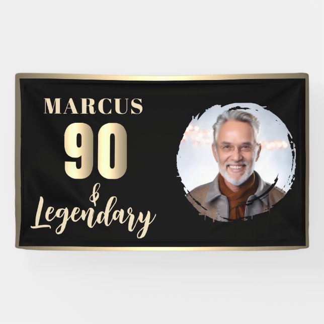 90 & Legendary Photo 90th Birthday Gold Banner (Horizontal)