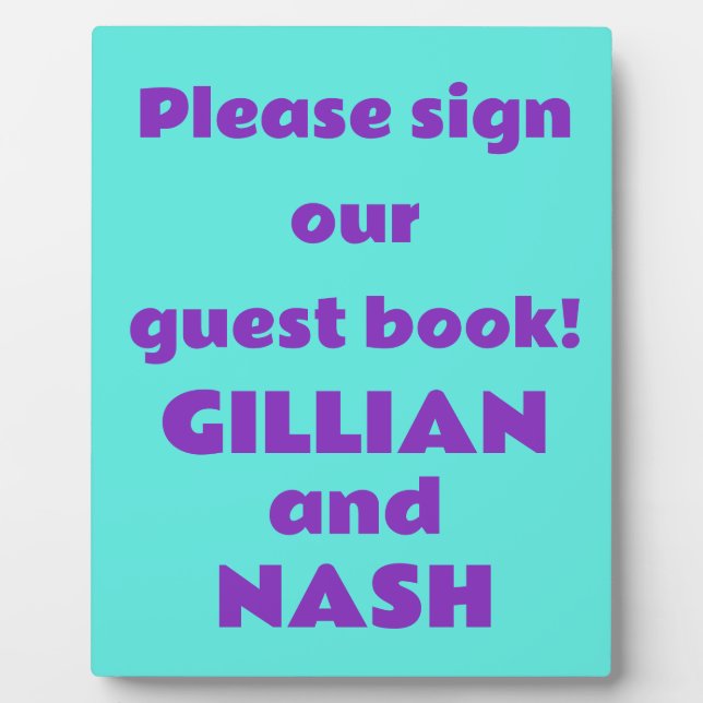 90 Lila auf Aquamarinem Gästebuch Fotoplatte (Vorderseite)