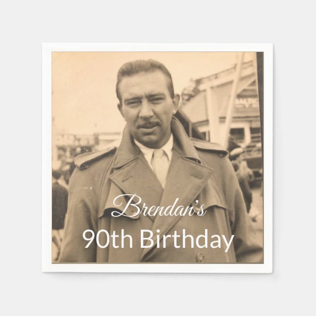 90. männliches Foto Geburtstag Serviette (Vorderseite)