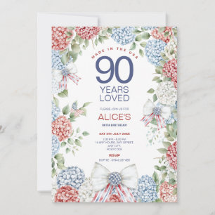 90. Meilenstein Geburtstag, 4. Juli Floral Editabl Einladung