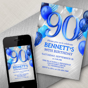 90. Mens Blue Birthday Einladung