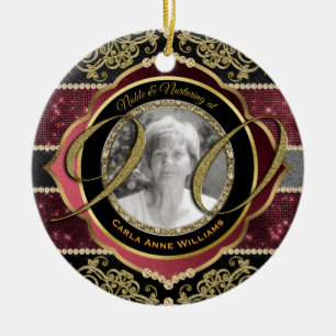 90. Neunzigste Gold Ruby Diamonds Foto Frame Keramik Ornament