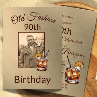 90. Neunzigste männliche Foto Geburtstag Einladung