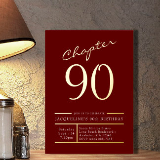90 Red 90. Geburtstagsparty Gold Folieneinladung