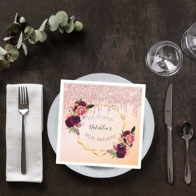 90. Rose Gold rosa geometrische Glitzer Serviette (Von Creator hochgeladen)