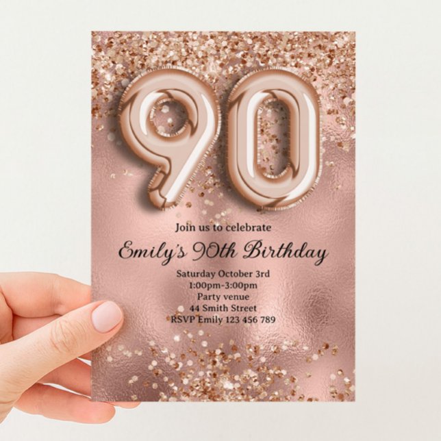90. Roségold-Glitzer-Geburtstag Einladung (Von Creator hochgeladen)