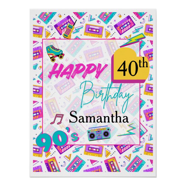 90’s Themed Happy Birthday Party Backdrop Poster  (Vorderseite)
