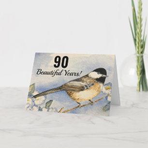 90. Schönes Jahr Geburtstag Chickadee Wasserfarbe Karte
