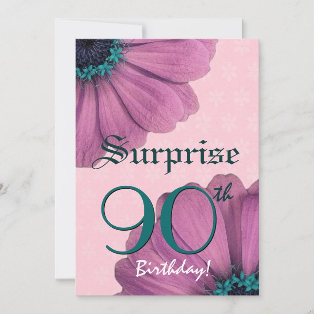 90. Überraschungs-Geburtstags-Rosa-Gänseblümchen Einladung (Vorderseite)