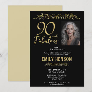 90 und Fabelhaft Gold-Ornament 90. Geburtstagsfoto Einladung