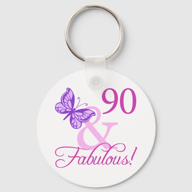 90 und fabelhafte Geburtstagsgeschenke (Pflaume) Schlüsselanhänger (Vorderseite)