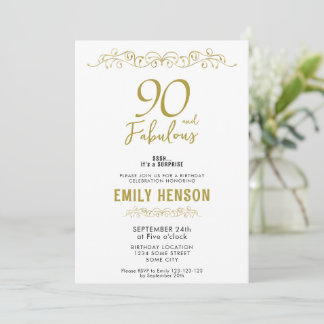 90 und fabelhafte Gold-Ornament 90. Geburtstag Einladung