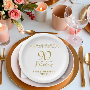 90 und fabelhafte Gold-Ornament 90. Geburtstag Pappteller