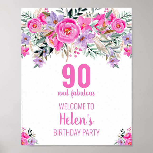 90 und fabelhafte pinkfarbene, elegante Geburtstag Poster (Vorne)