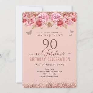 90 und Fabulous Erwachsenen Geburtstag Pink Einlad Einladung