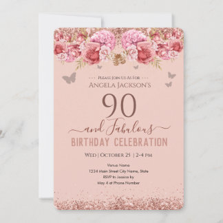 90 und Fabulous Erwachsenen Geburtstag Pink Einlad Einladung