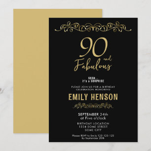 90 und Fabulous Gold Ornament 90. Geburtstag  Einladung