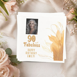 90 und Fantastisch Gold Laub 90. Geburtstag Foto Serviette