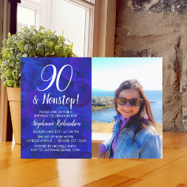 90 und Nonstop Royal Blue Foto Geburtstag Einladung