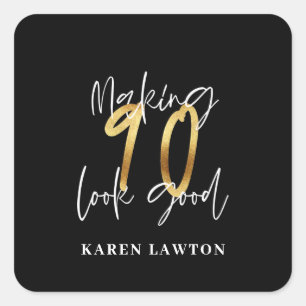 90 zum Geburtstag guten Goldes machen Quadratischer Aufkleber