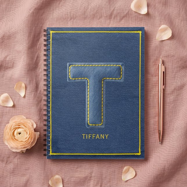90er Blaue Denim Applikation Buchstabe T Monogramm Notizblock (Von Creator hochgeladen)