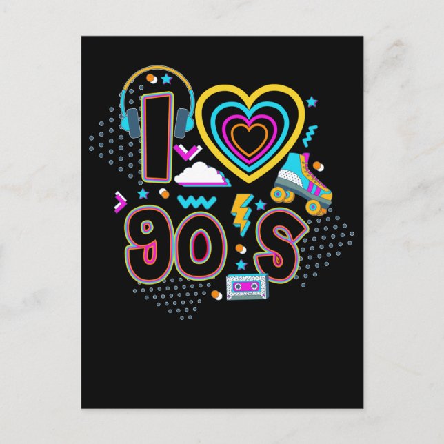 90er Girl Music Party Roller Skaten Disco 1990er Postkarte (Vorderseite)