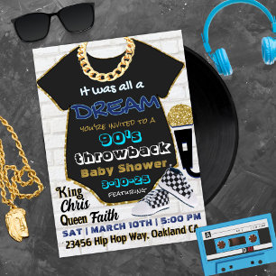 90er Hip Hop Blau und Gold Old School Baby Shower Einladung