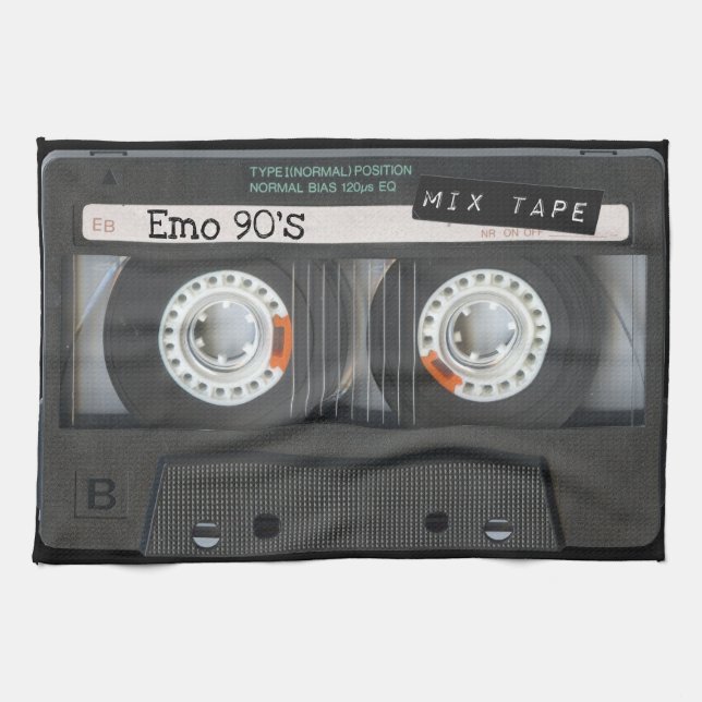90er-Jahre Emo-Kassettenband Black Mix Tape Geschirrtuch (Horizontal)