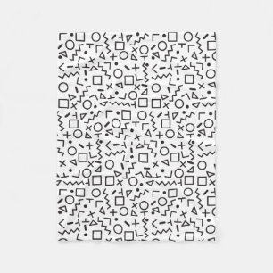 90er Jahre Schwarz-Weiß-Retro-Formen-Muster Fleecedecke