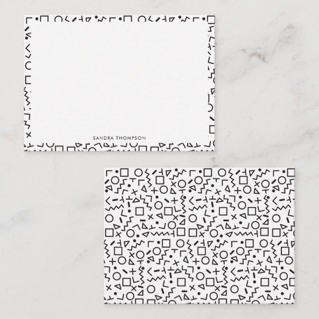 90er Jahre Schwarz-Weiß-Retro-Formen-Muster Mitteilungskarte (Vorne/Hinten)