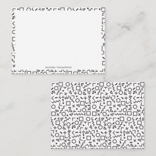 90er Jahre Schwarz-Weiß-Retro-Formen-Muster Mitteilungskarte