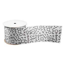 90er Jahre Schwarz-Weiß-Retro-Formen-Muster Satinband