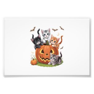 90er-Katzen-Kürbis-Halloween-Blumen-Spooky-Saison Fotodruck