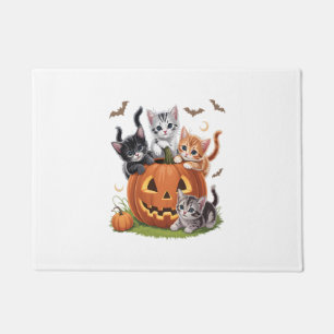 90er-Katzen-Kürbis-Halloween-Blumen-Unheimliche-Sa Fußmatte