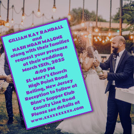 90er Lila auf Aquamariner Hochzeit Einladung