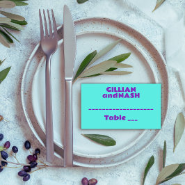 90er Lila auf Aquamariner Hochzeit Platzkarte