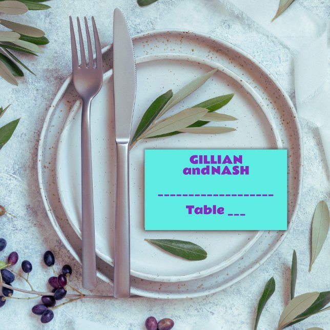 90er Lila auf Aquamariner Hochzeit Platzkarte (Von Creator hochgeladen)