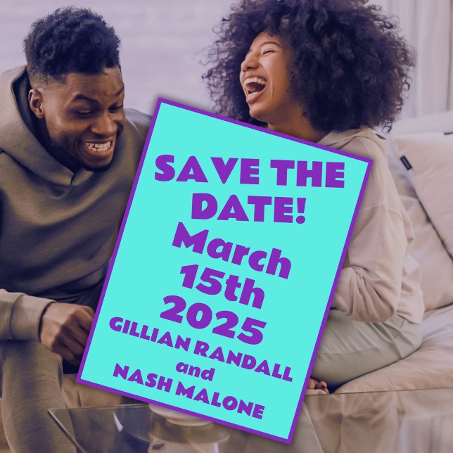 90er Lila auf Aquamariner Hochzeit Rett-the-Date Postkarte (Von Creator hochgeladen)